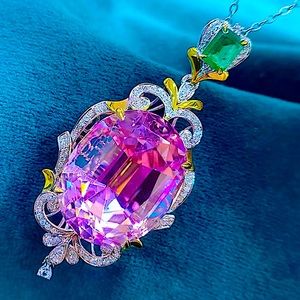 Pink and Green Crystal Pendant Necklace - Elegant Women's Jewelry